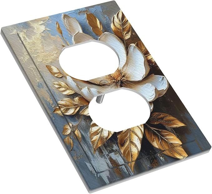 Decorative Art Light Switch Covers Gilded Bloom 1 Gang Single Duplex Outlet Wall Plate Switchplate Electrical Faceplate for Home Decor