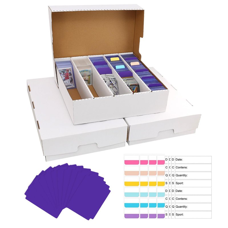 EBOAUSI Trading Card Storage Box 5 Row Holds 3950-count,3 Pack Cardboard Storage Box with 24Divider+36 Index Label,Trading Card Dividers for Tcg,Sports,Mtg Cards (3 Pack-Large)