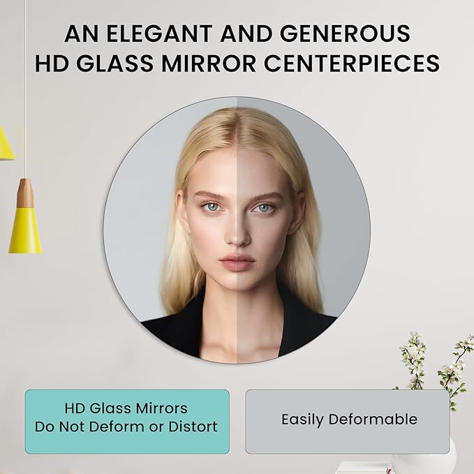 Round Mirror Centerpieces, Set of 12 Pcs 8" Round Glass Mirror Centerpieces for Tables, Glass Trays for Wedding Decorations, Parties, Baby Shower Party