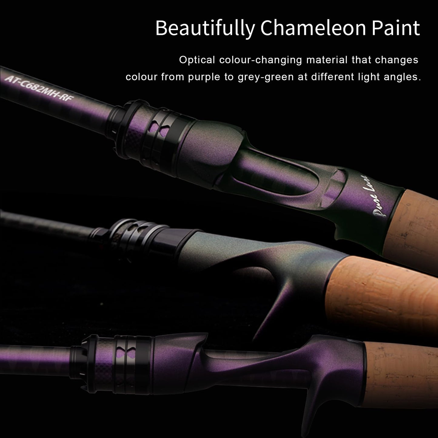 PURELURE ACUTEVIOLET Black Bass Fishing Rod 6'6'', 36T Carbon Fiber Bait Casting Rod Medium Power Saltwater, Torzite Ring Titanium Frame, Carbon Reel Seat Comforbable Cork Handle