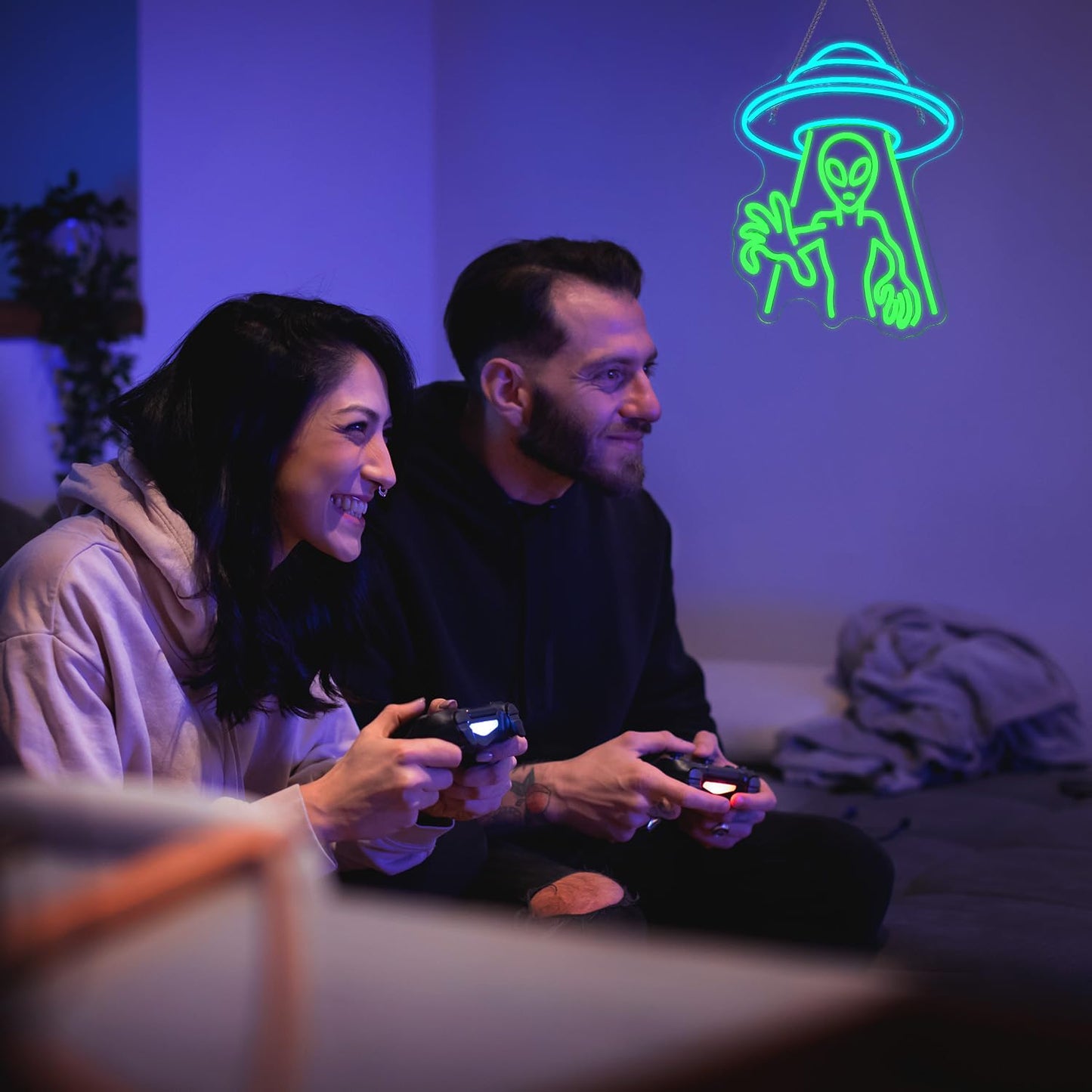 LUCUNSTAR UFO Neon Sign For Room,Alien Spaceship Dimmable LED Neon Light, Space Neon Signs for Wall Decor, Blue UFO Neon Light up Sign for Bedroom Game Room Wall Decor,Ufo Lovers