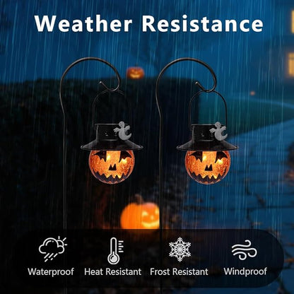 Viveta 2 Pack Solar Halloween Lights, Solar Lanterns Outdoor Waterproof with Shepherd Hooks for Garden Yard Pathway Outdoor Halloween Decorations