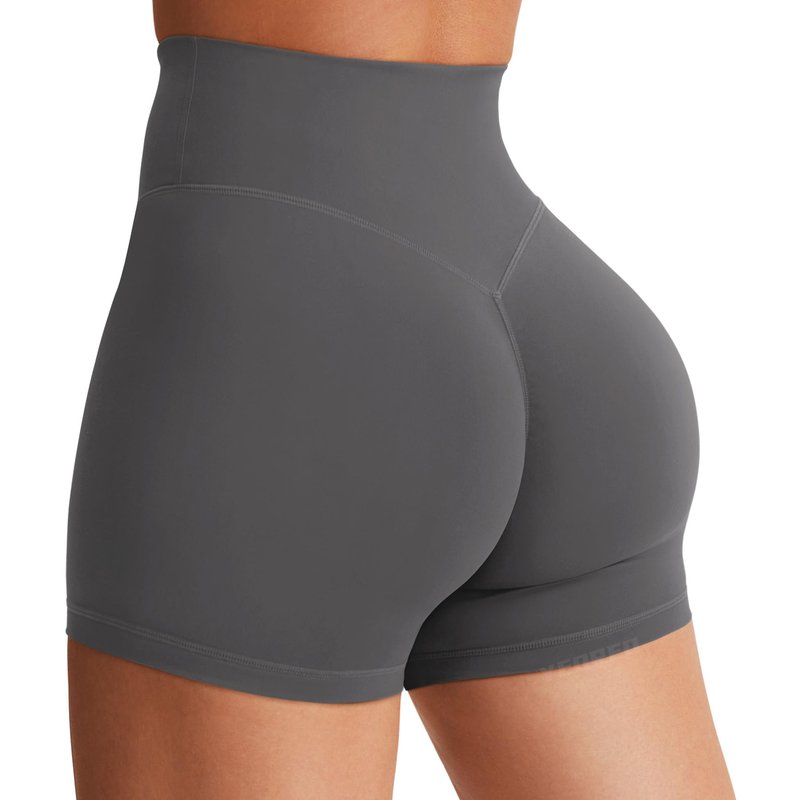 YEOREO Women's Biker Shorts 4.5" / 6" Workout Gym Shorts High Waist Tummy Control Hidden Scrunch Running Yoga Dark Grey