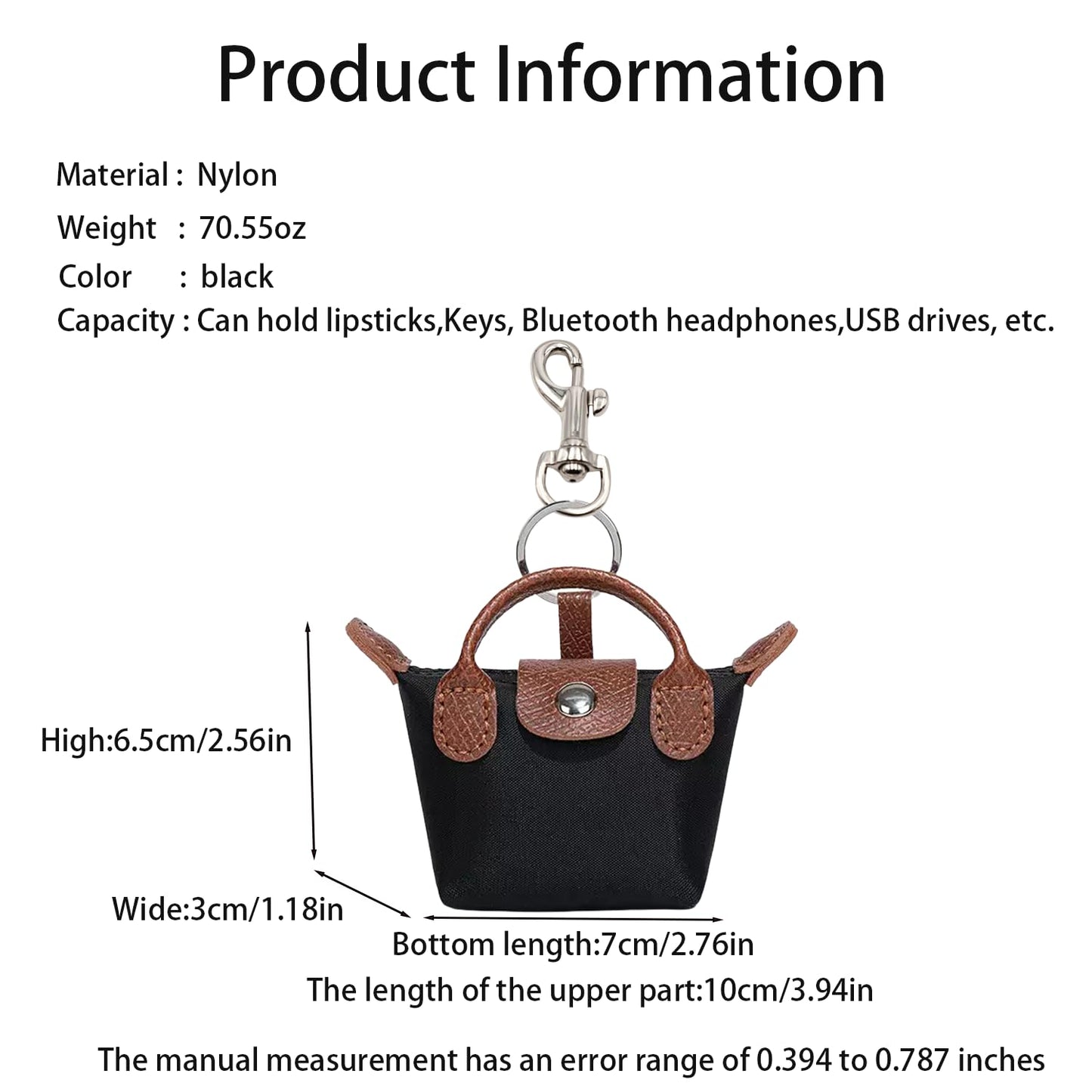 JNZGYBW Mini Purse With Keychain， Handbag Cosmetic Bag，Small Pouch Purse Charm Nylon Mini Bag Snap Closure Pouch Portable Travel Storage Bag For Women (black)