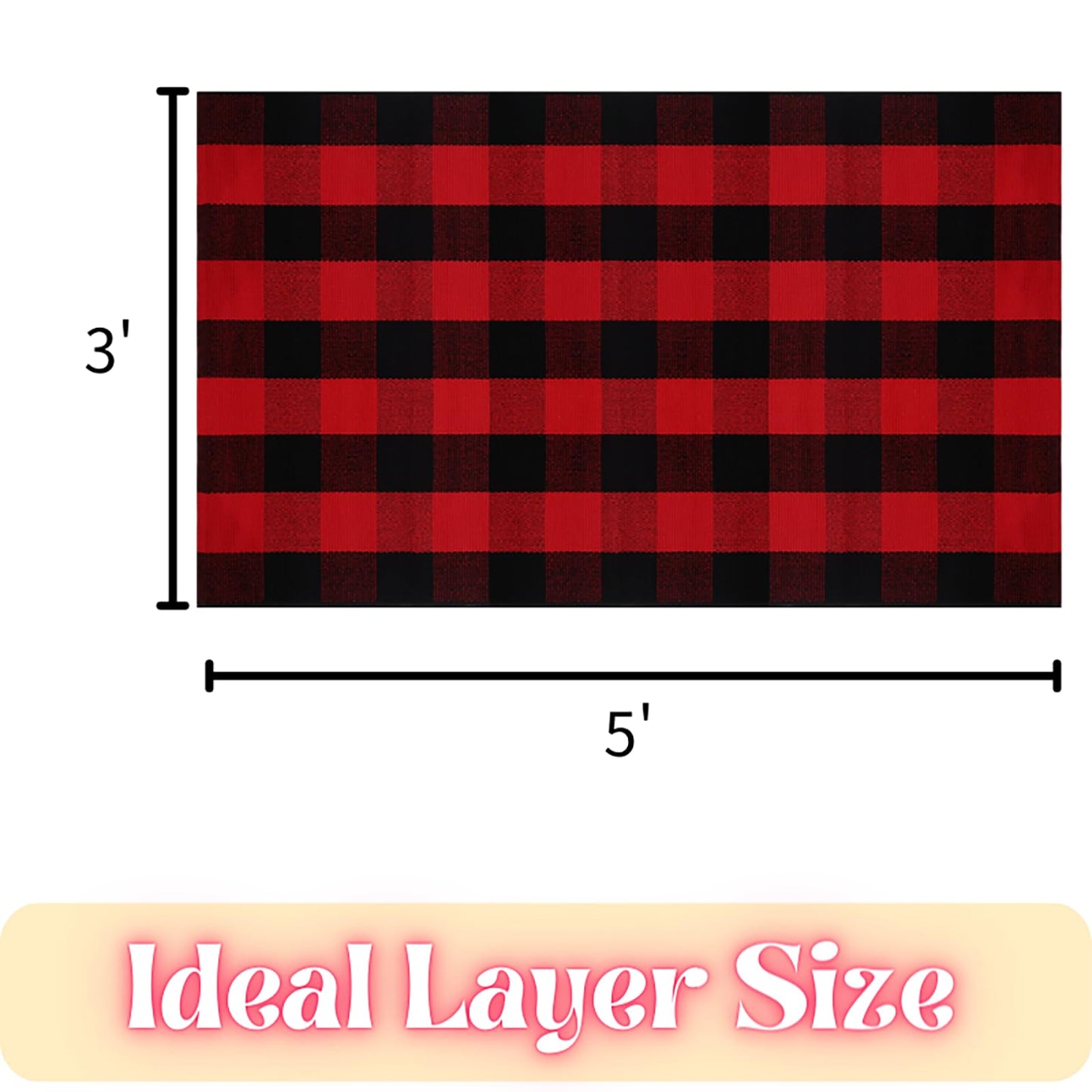 Ckorzen Red and Black Plaid Rug, 3' x 5' Christmas Front Porch Outdoor Rug, Handwoven Cotton Washable Rug for Layered Door Mats, Holiday Entryway and Home Décor