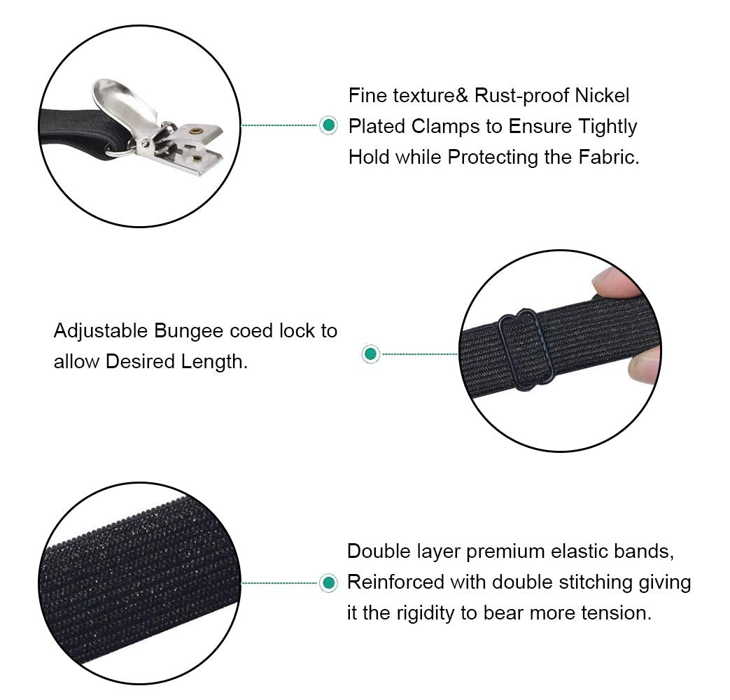 QoeCycth Adjustable Bed Sheet Straps Clips, Elastic Mattress Sheet Fasteners Holder and Suspenders, Grippers to Hold Sheet, Mattress, Sofa, Couch, Table Cloth, Ironing Board Cover, 8Pcs, Black