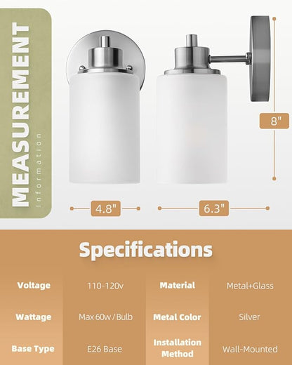 Wall Sconces Bath Vanity Light Fixtures Wall Mounted Lights Brushed Nickel Modern White Frosted Glass Shade
