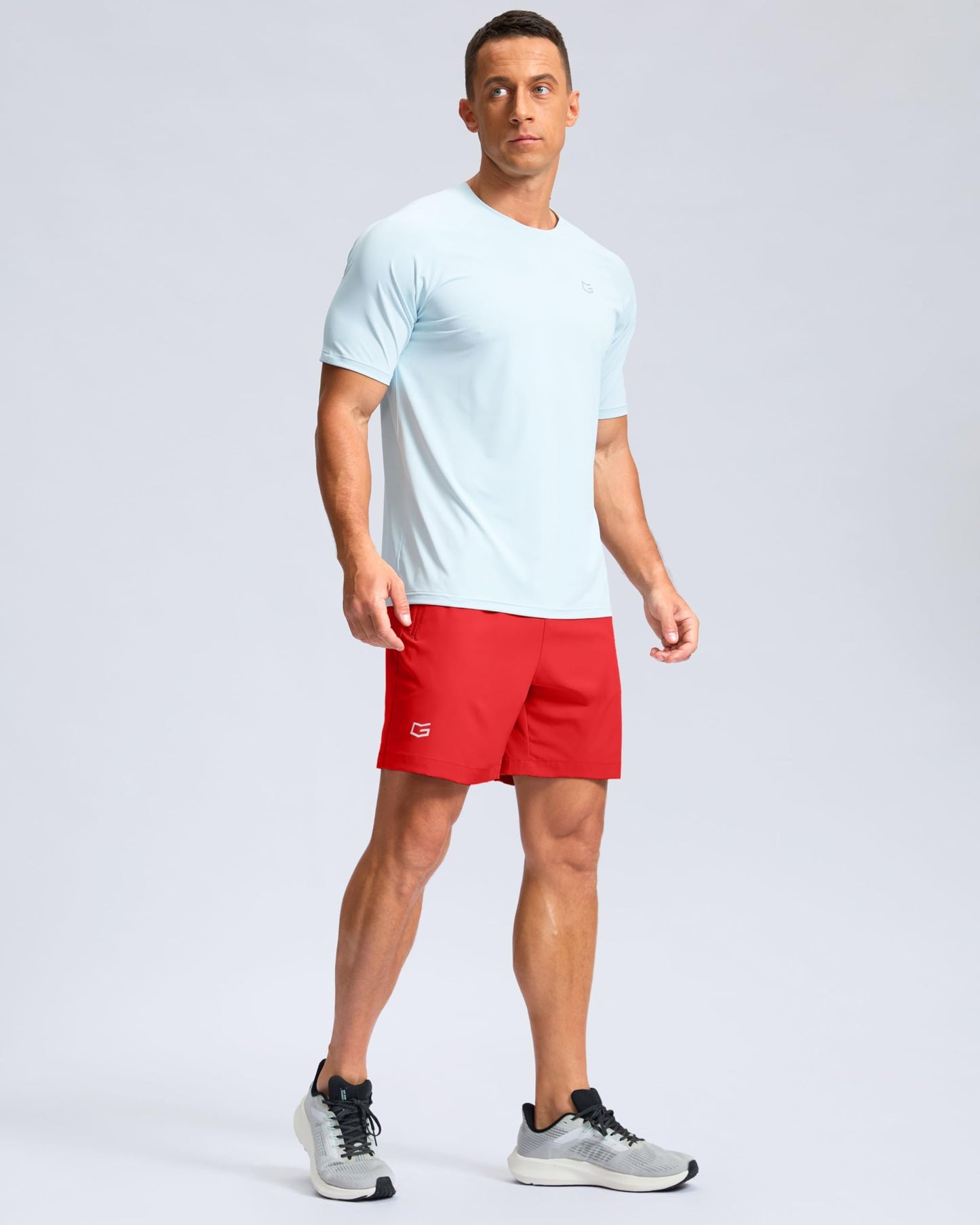 G Gradual Men's Athletic Running Shorts with Zipper Pockets Quick Dry 7"/ 5"/ 9" Workout Gym Shorts for Basketball Hiking(Deep Red,5L)
