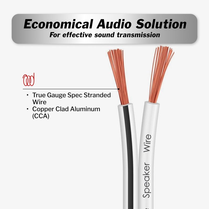 InstallGear Speaker Cable - 14 Gauge AWG (100ft - White) - White Speakers Wire Cable - Speaker Wire for Outdoor, Automotive, and Marine