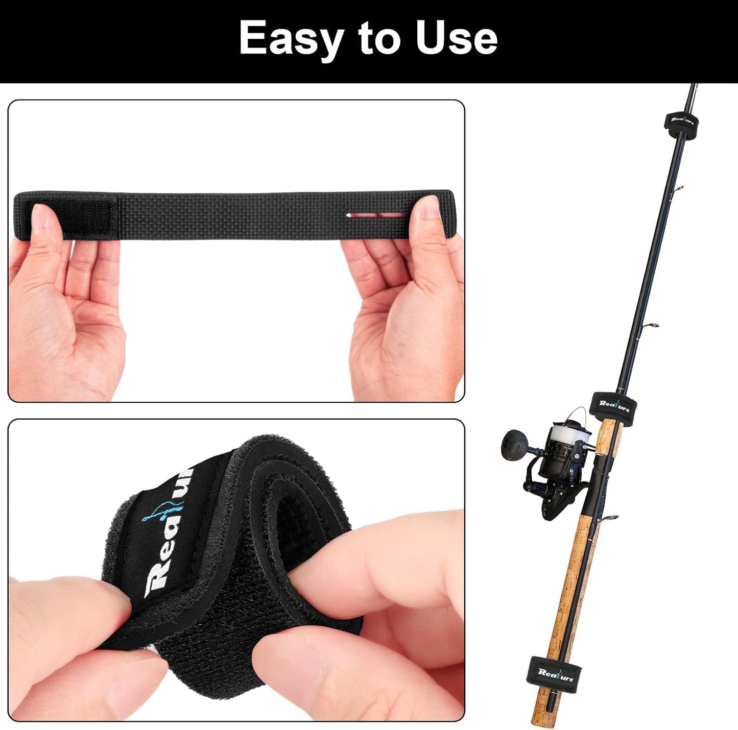 Realure 8 Pcs Fishing Rod Straps Adjustable Neoprene Ties Elastic Fishing Rod Tackle Belt Ties Casting Rod Straps for Fixed Casting Rods & Spinning Rods & Fly Rods Wrap Protectors