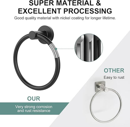 SetSail Towel Holder for Bathroom Wall Matte Black Towel Ring Stainless Steel