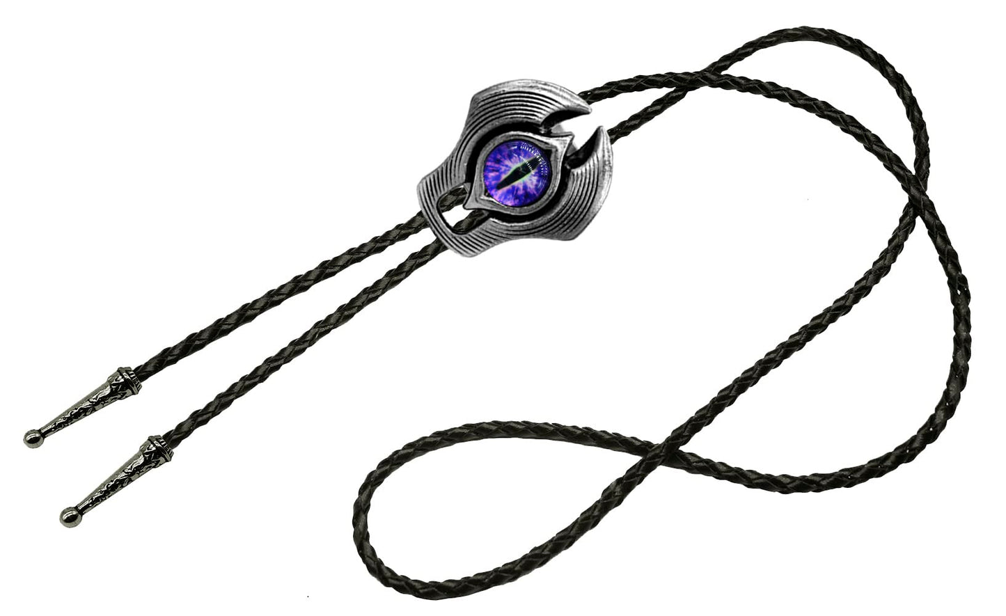 Moranse Bolo Tie Evil Eye Natural Gem Western Cowboy Style with Cowhide Rope Necktie(Purple)