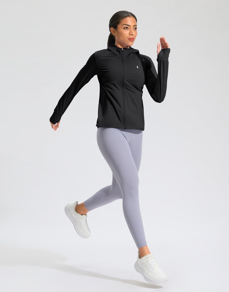 Soothfeel Women's UPF 50+ Sun Protection Hoodie Jacket Lightweight Long Sleeve Sun Shirt for Women with Pocket Hiking Outdoor A-Black