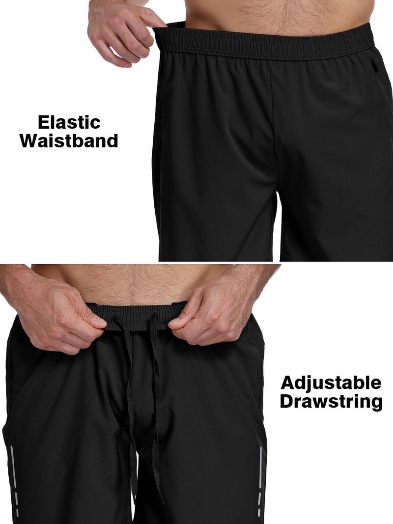 Lissmith Mens Shorts Gym Running Athletic Workout 7 Inch Hiking Basketball Casual Quick Dry Sports Lightweight Shorts Black M