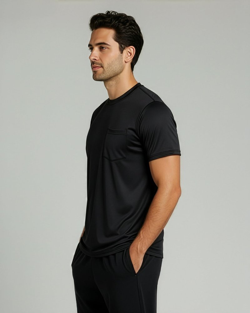 Real Essentials 4 Pack: Men's Dry-Fit Short Sleeve Pocket Crew Performance Athletic T-Shirt-Set 5, XL