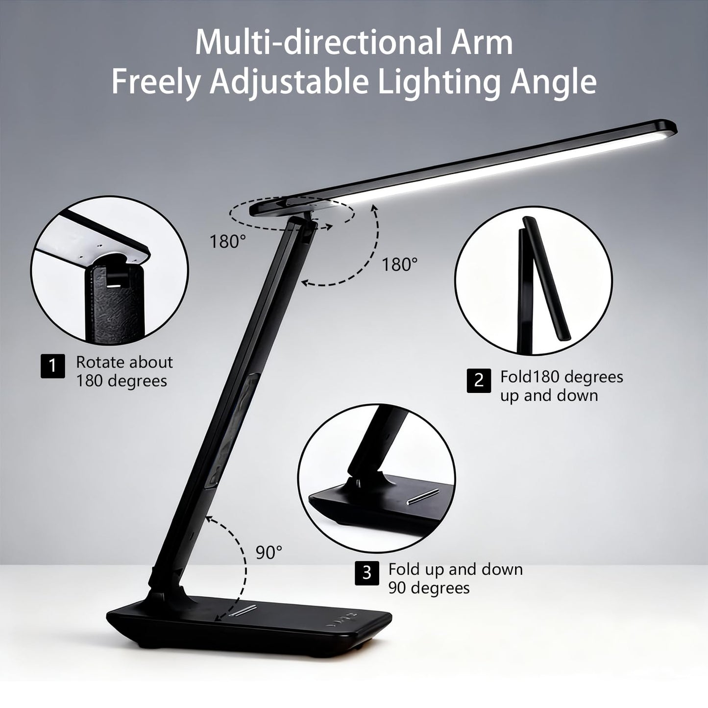 M-Xeotei LED Desk Lamp with 10W Wireless Charger & USB Port, Eye-Caring Dimmable Touch Control Lamp with Clock Display, Adjustable Foldable Arm, 5 Brightness & 3 Color Modes for Home Office Study