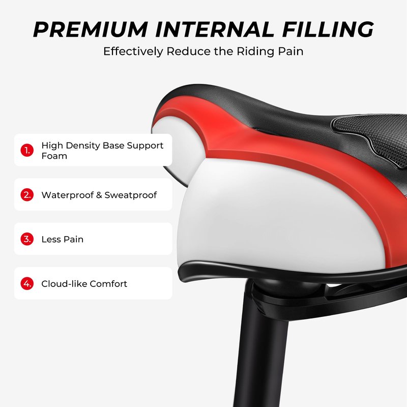 YOUNGDO Bike Seat - Comfortable Gel Foam Padded Leather, Wide Bike Saddle Cushion, Universal Fit, Shock Absorbing, for Women and Men