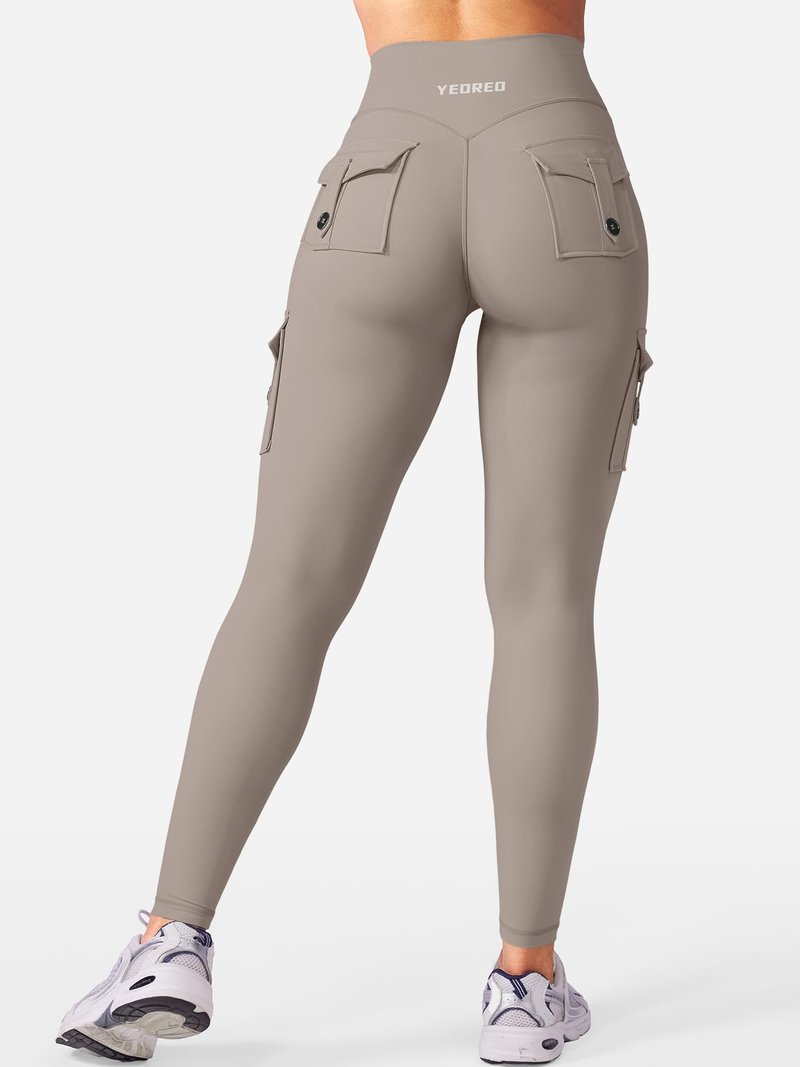YEOREO CoreFlex Gym Workout Cargo Leggings with Pockets for Women Hidden Scrunch Butt Lifting Yoga Leggings Coffee Grey S