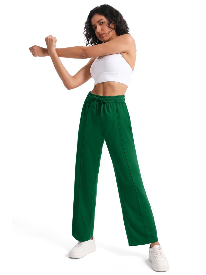 Tapata Tall Women 34" Inseam Warm Up Track Pants Wide Leg Sweatpants Lightweight Side Stripe Ladies Slacks Workout, Green, L