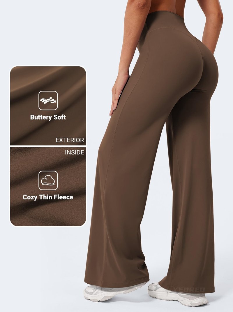 YEOREO Workout Leggings Womens No Front Seam Straight Leggings 31.5" Thin Fleece High Waist Buttery Eddiy Gym Yoga Pants Brown XL