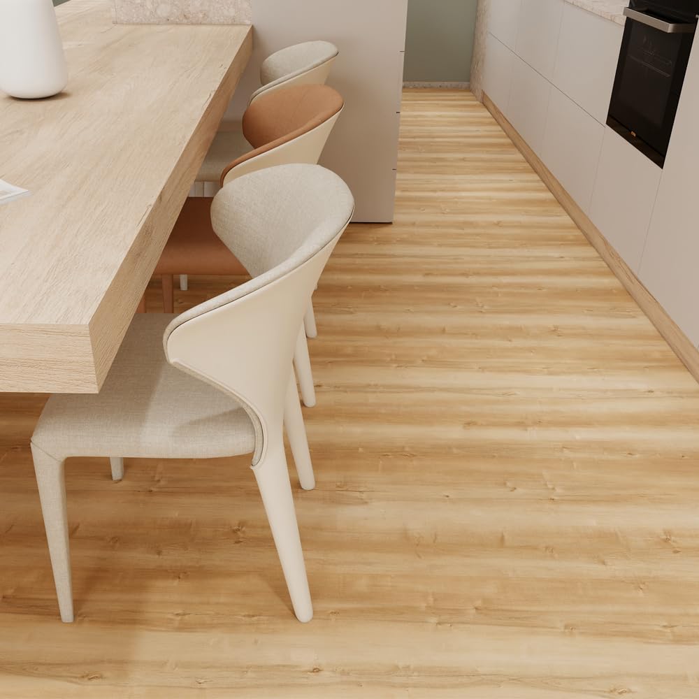 auxua Wood Grain Peel and Stick Floor Tiles – 11.8” Width, Full Roll Length of 118" – Versatile Design for Any Space, Yellow Self Adhesive Vinyl Flooring, Waterproof and Non-Slip Features