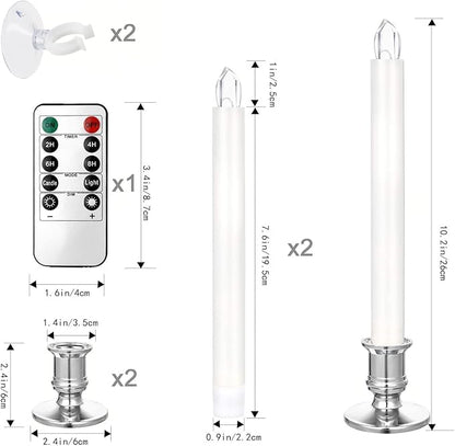 YAUNGEL Window Candles, 2 Pack LED Battery Operated Christmas Candles for Windows with Remote Timer Electric Candle Lights with Removable Candle Holders Suction Cups for Christmas Decorations, Silver