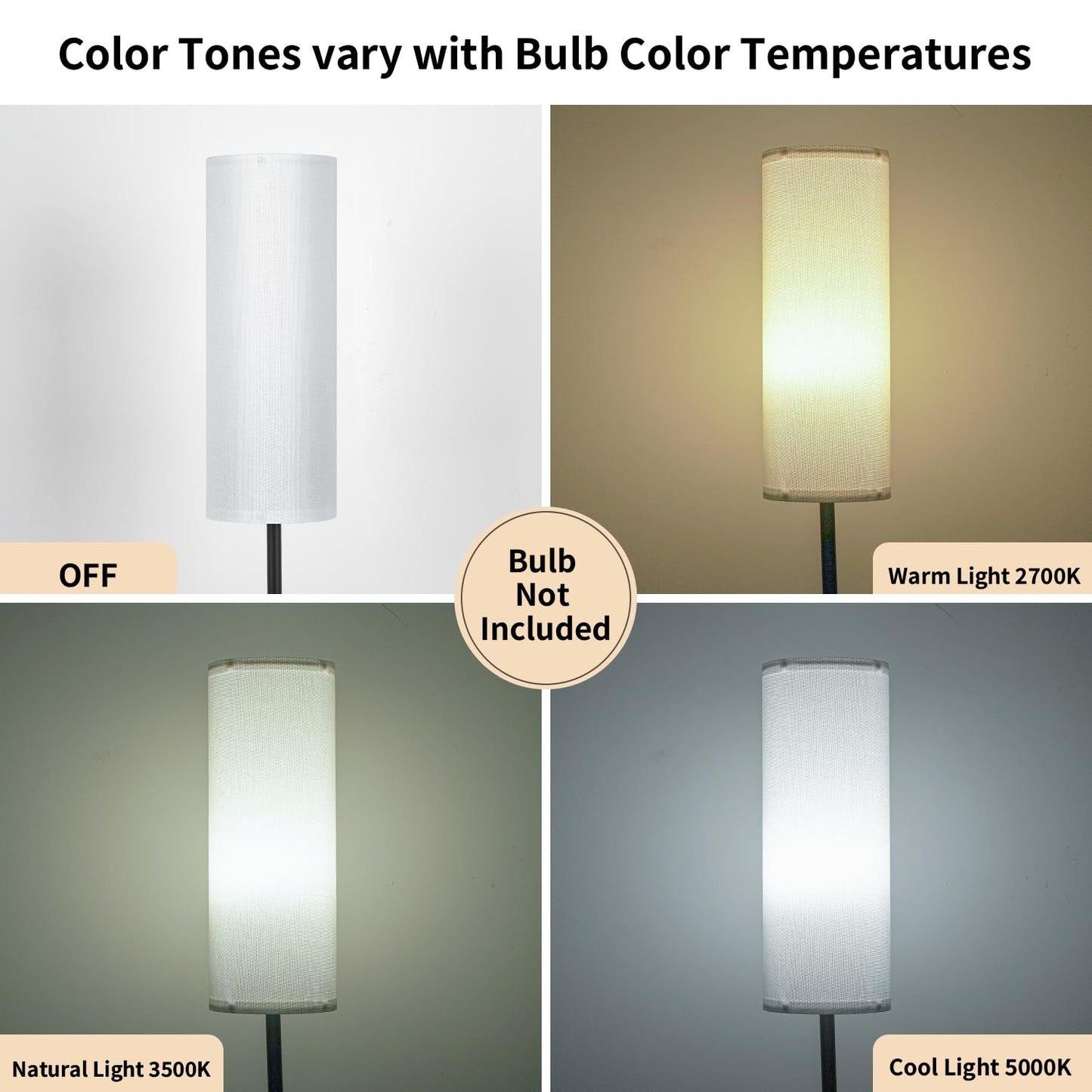 FRIDEKO HOME Floor Lamp with White Shade, Simple Design with Foot Pedal Switch, Small Tall Lamps for Living Room Bedroom Office, Corner Floor Stand Light with Black Pole Lamp (No Bulb/No Remote)