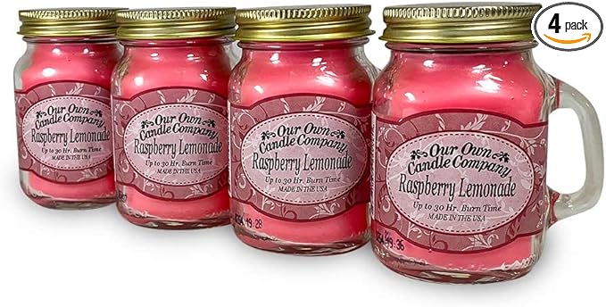 Raspberry Lemonade Scented Mini Mason Jar Candle by Our Own Candle Company, 3.5 Ounce (4 Pack)
