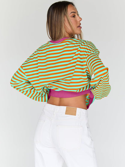 Trendy Queen Oversized Sweatshirt for Women 2025 Fall Crewneck Striped Long Sleeve Shirts Hoodies Cute Top Y2K Outfits
