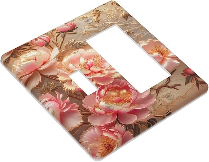 Pink Peonies, Flowers, Floral Arrangement, Blooming, Branches, Leaves, Petals, Gold Background, Botanical Art
