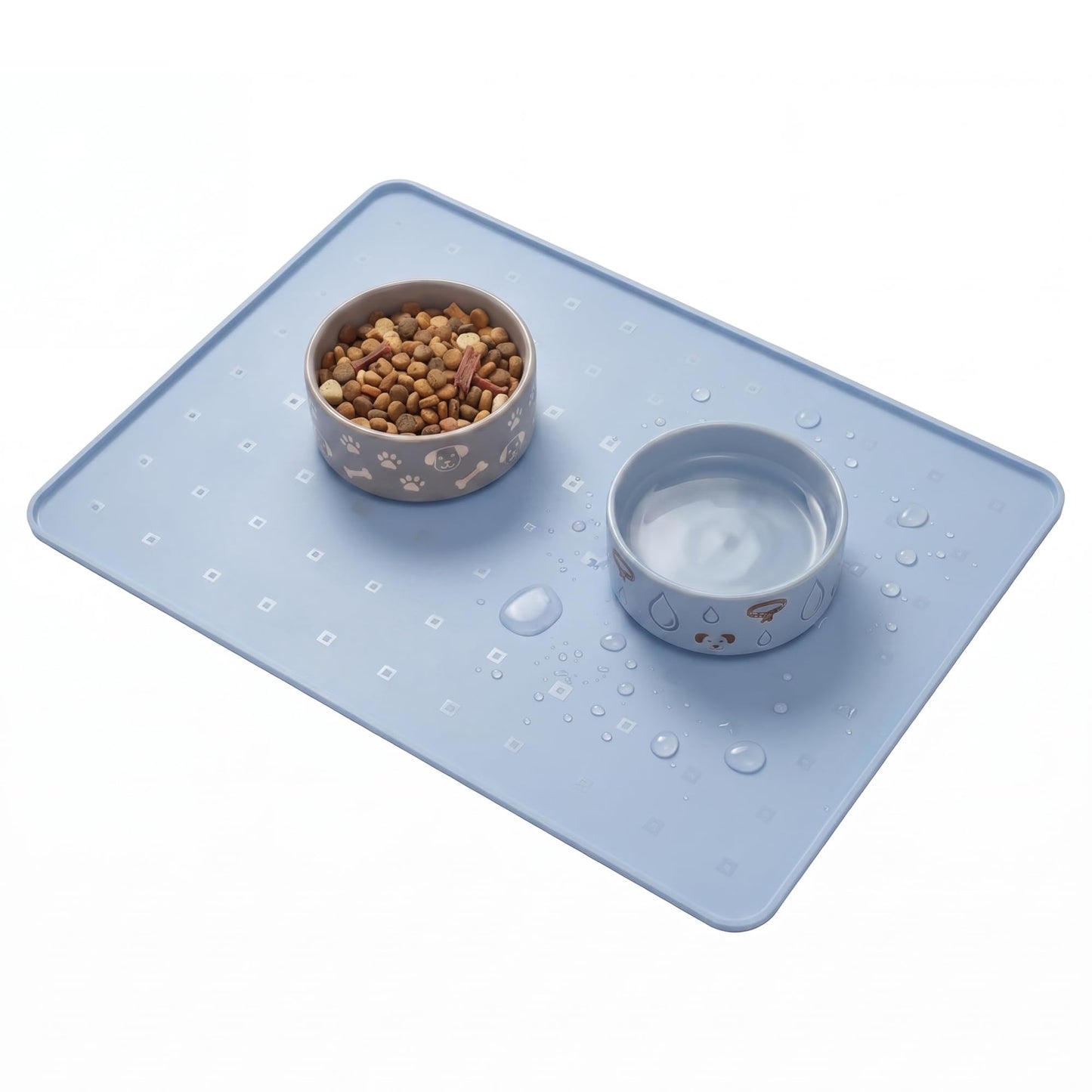 TCULOSD Silicone Pet Feeding Mat, 26x18 Inch Waterproof Dog Bowl Mat – Non-Slip, Machine Washable, Thin 0.23 Inch Edge for Messy Eaters, Protects Hardwood & Tile Floors, Blue