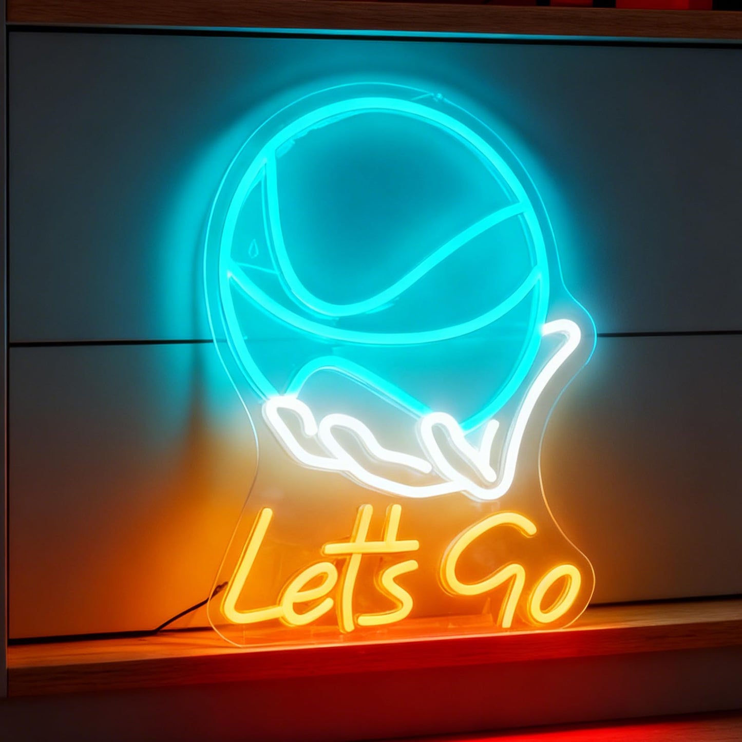 Lets Go Basketball Neon Sign, Sports Theme Light Up Sign, Basketball Fan Teen Boy Gift Bedroom Game Space Gym Wall Table Decor, USB Powered Dimmable Decorative Neon Light 16.9 x 12.6 In
