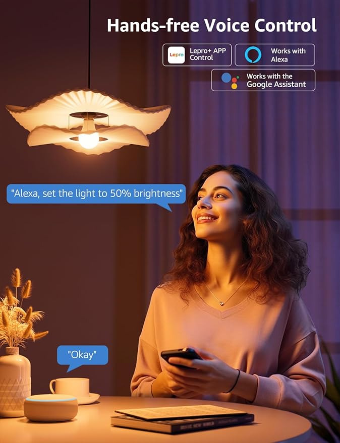 Lepro B1 AI Smart Light Bulbs - WiFi & Bluetooth RGBWW Color Changing LED Bulb Works with Alexa & Google Assistant, Personalized Al Lighting Designer, AI Voice Control, Music Sync, 2.4GHz Only, 4 Pack
