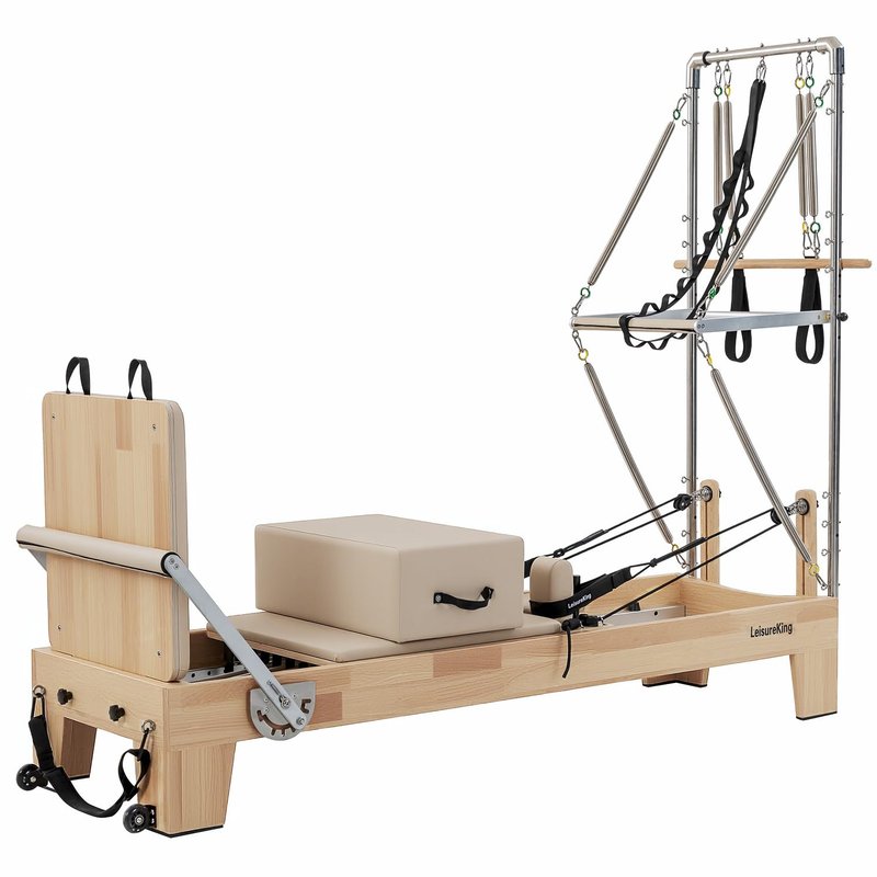 LeisureKing Pilates Reformer with Tower, Pilates Machine Equipment for Home Gym Workout, Studio Grade Reformer Set with Full Accessories, Sitting Box, Jump Board for Fitness & Pain Relief