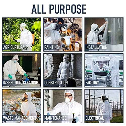 Hazmat Suits Disposable | 5 Pack, Large | Protective Coveralls with Attached Hood and Boots | Heavy Duty Full Body Painters Suit for Adults - Breathable & Water Resistant | Large
