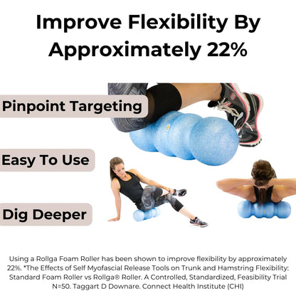 Rollga PRO - The Better Foam Roller for Back Pain, Flexibility, Muscle Recovery, Yoga, Pilates, Deep Tissue Massage, Headache, Physical Therapy, & Exercise. Neck, Back, Legs, & Feet