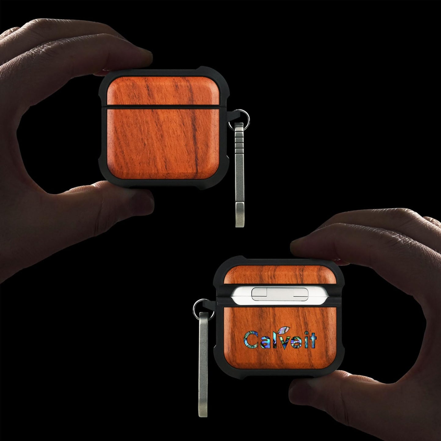 Carveit Wooden Case for AirPods 4 Case (2024) (USB-C) 4th Generation, Wood Artisan Engraved & TPU Shockproof Cover, Titanium Quick Released Clasp (Natural Grain) Rosy