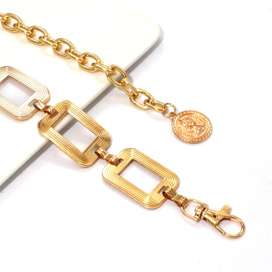 Heyjoin Waist Chain for Women Metal Belly Belt Adjustable Waist Belt for Dress Vest Jeans (Square Gold L)