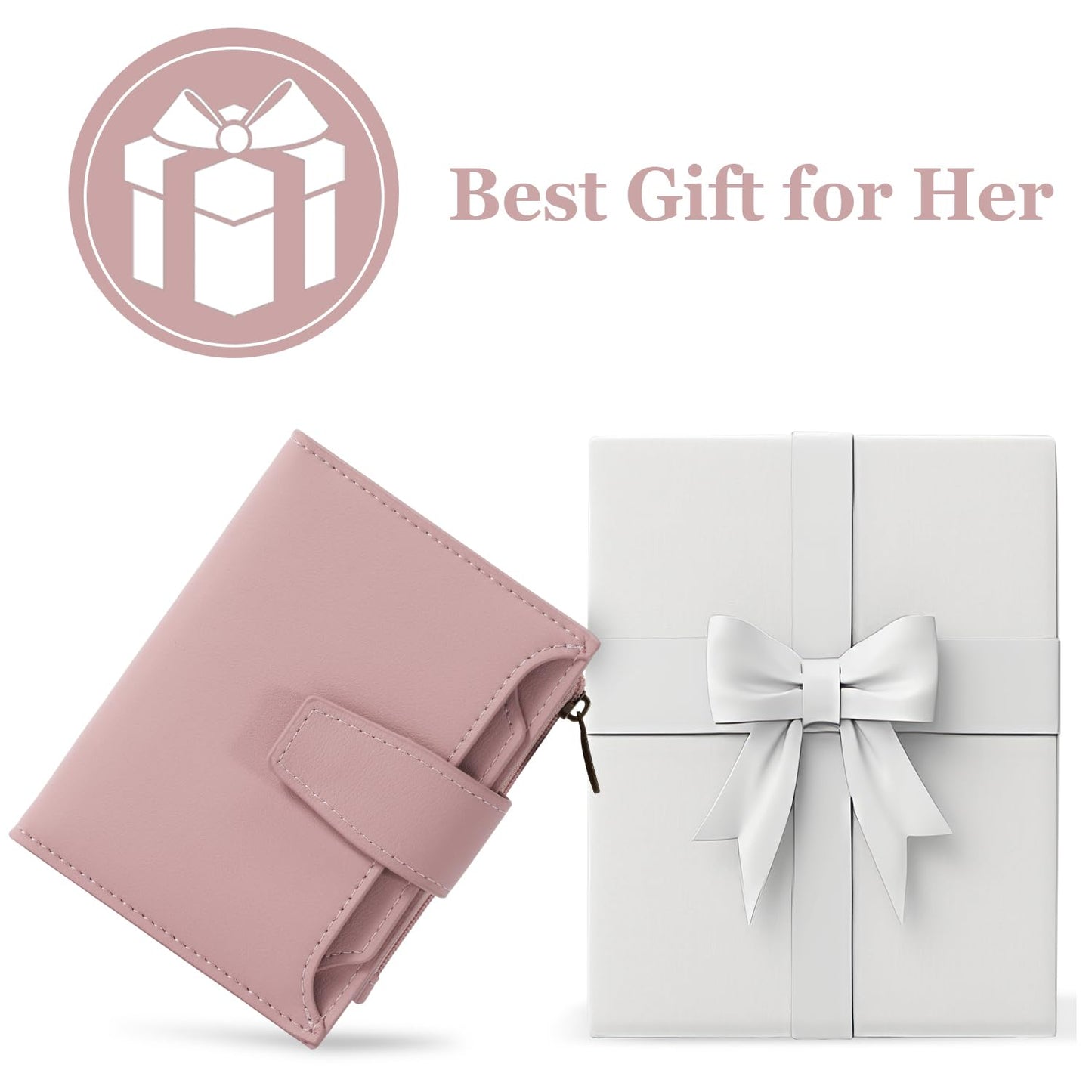Airkit Small Wallet Women RFID Blocking Soft Leather Bifold Compact Card Holder Wallet for Women with Zipper Coin Pocket 4 ID Window