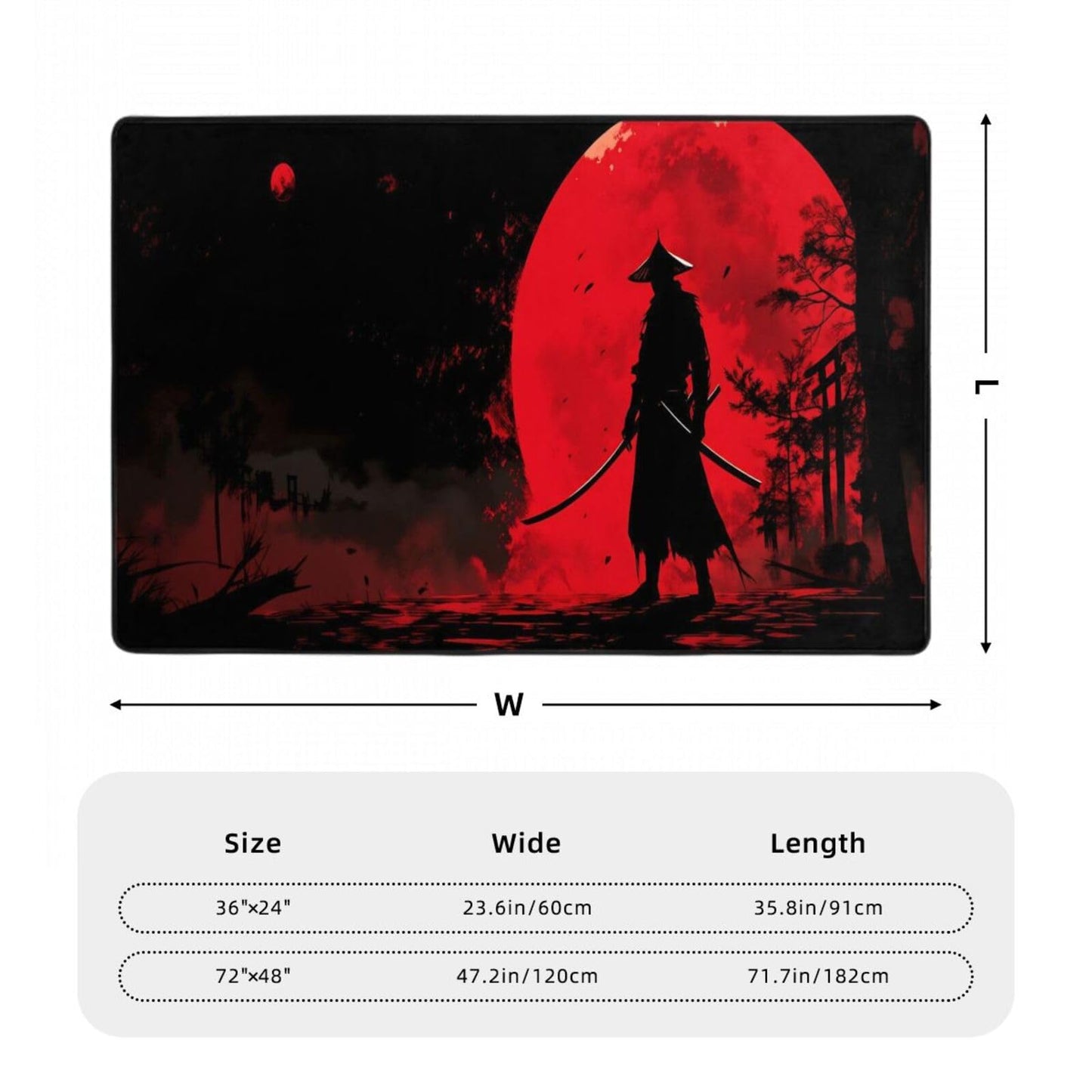 Japanese Samurai Decorative Area Rug - Washable Non-Slip Floor Mat, Large Flannel Carpet for Living Room, Office, Coffee Table Home Decor 72"X48"