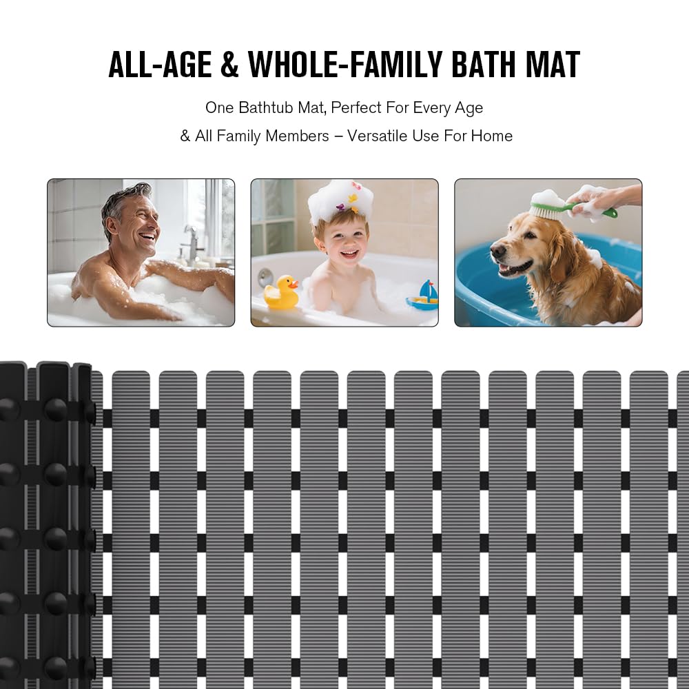 MBOSS Bathtub Mat Non Slip, Shower Mat for Inside Shower, Suction Cups Design and Drain Holes, 27.5 X 15.7 Inch, Bathroom Essentials Safe, Easy to DIY Cut, Soft and Eco-Friendly Materials