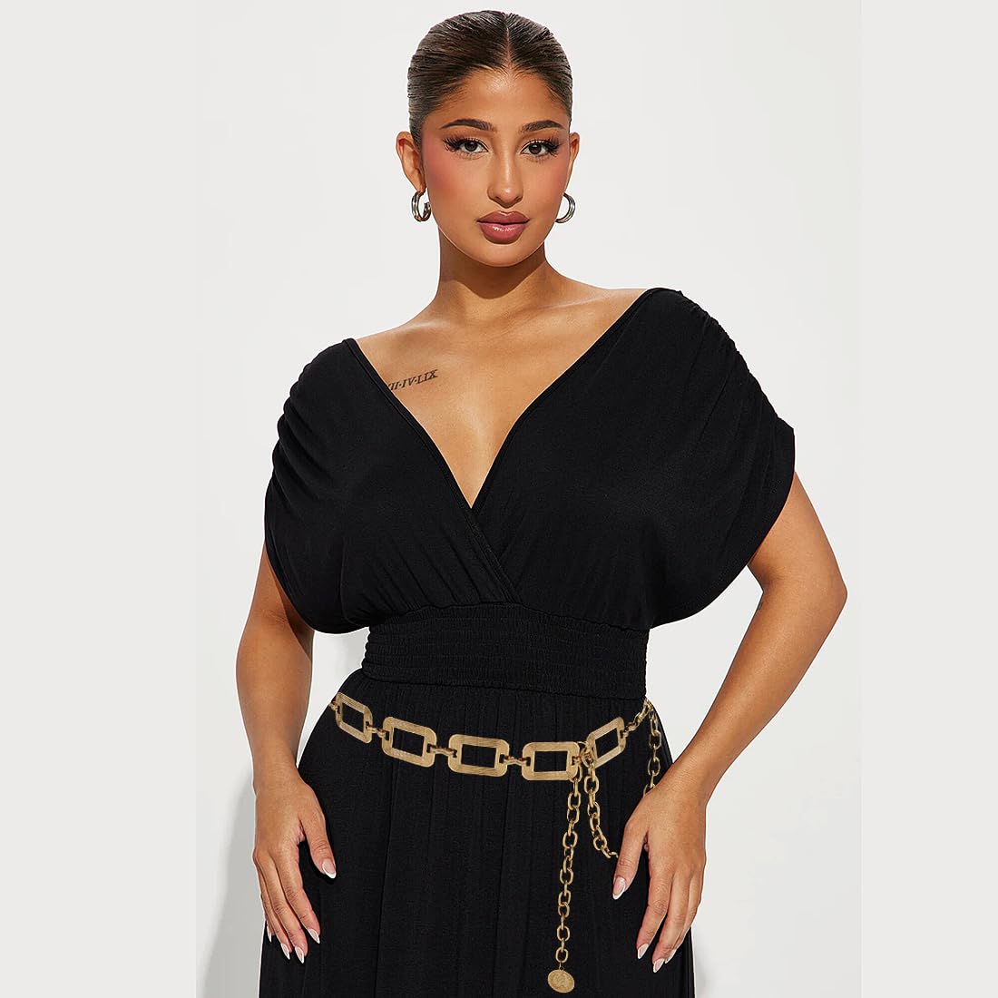 Heyjoin Waist Chain for Women Metal Belly Belt Adjustable Waist Belt for Dress Vest Jeans (Square Gold L)