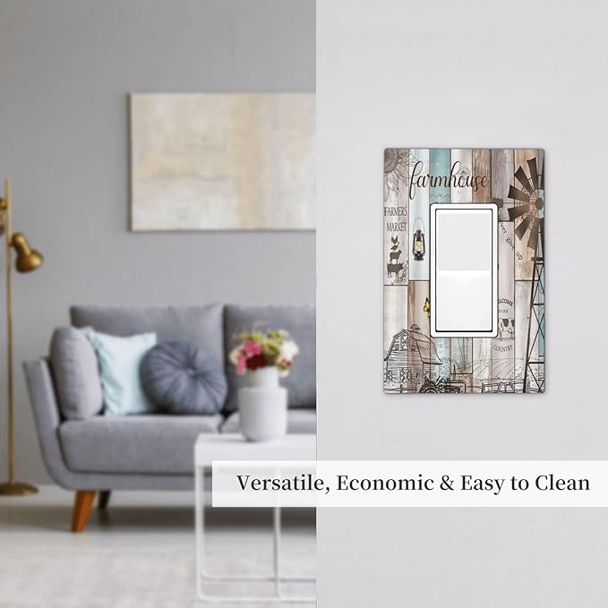 Rustic Western Farmhouse Windmill Single Rocker Light Switch Covers Vintage Barn Wooden Plank Inspirational Quote 1 Gang Outlet Cover Wall Plate Decorative GFCI Switchplate Faceplate