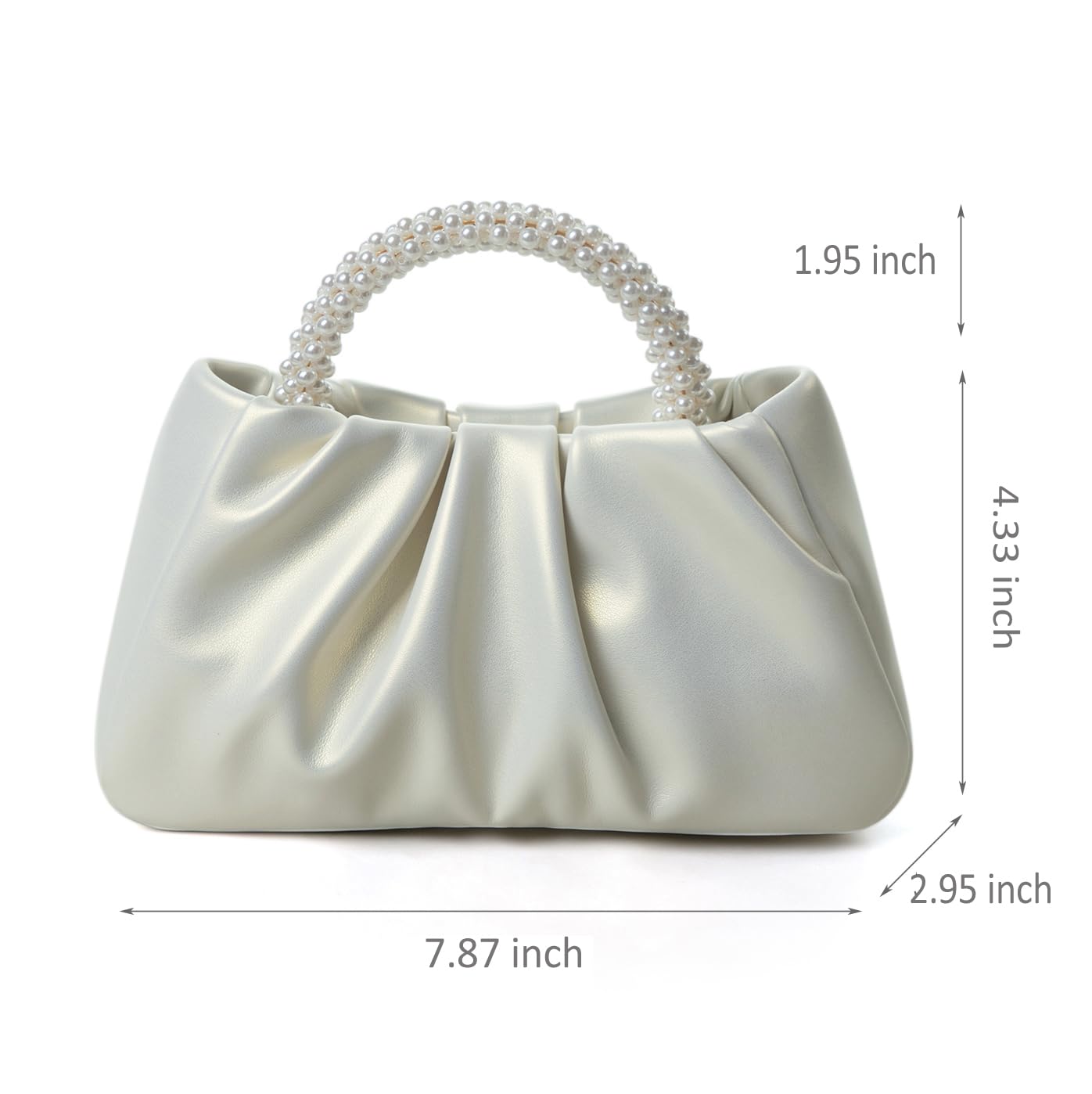 Beatfull Evening Purse Women Small Pearl Handbags Soft Leather Ruched Bag Wedding Bridal Clutch Party Prom Crossbody Purses White