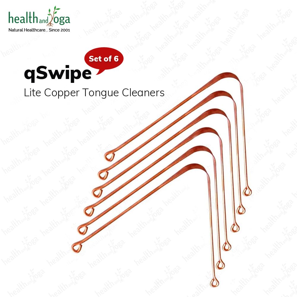 HealthAndYoga™ qSwipe Lite Copper Tongue Cleaners (Pack of 12) – Prevents Bad breath, Improves taste- Flexible, Curved ends provide good grip – Complete Oral Care/Hygiene for Travel/Office/Home