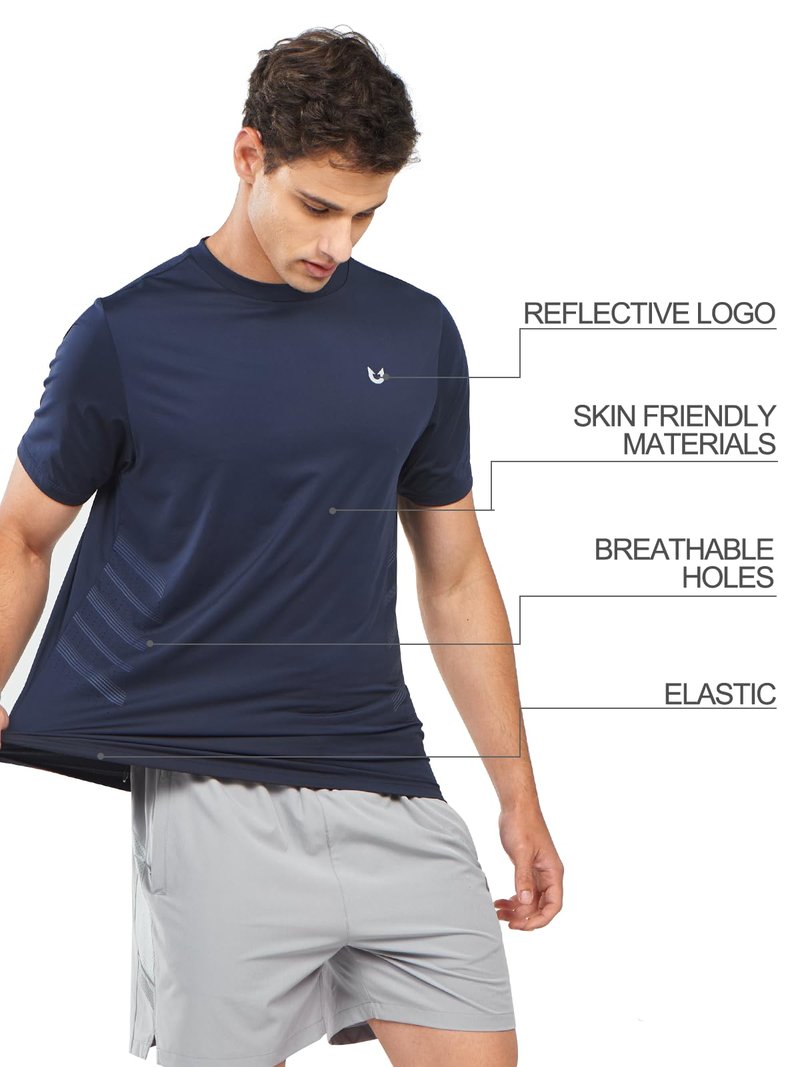 NORTHYARD Men's Workout Athletic Shirts Gym Running T-Shirts Tennis Quick Dry Short Sleeve Shirt Active Lightweight Sports Navy-L