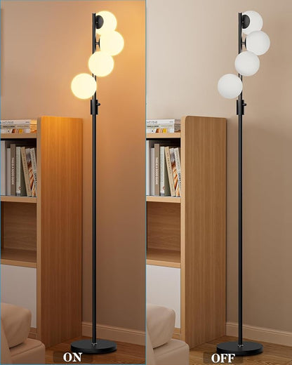 Lightdot 64IN Dimmable (Brightness Adjustable) Globe Floor Lamp, Black Standing Lamps with 4PCS 3000K G9 Bulbs Soft Warm White Eye Care, Mid Century Modern Floor Lamp for Living Room