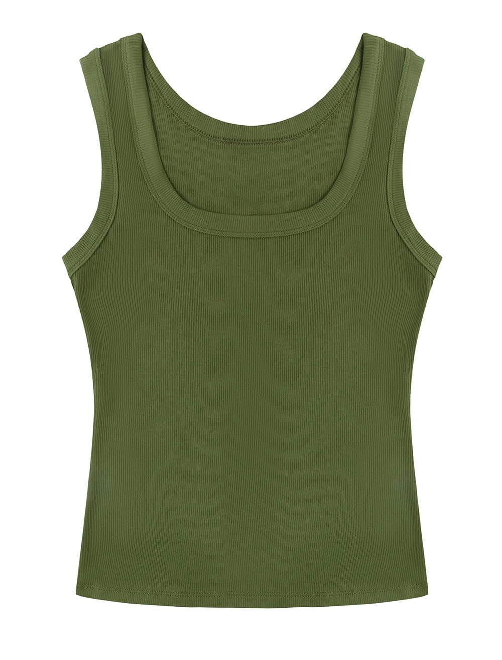 SVALIY Summer Womens Tank Tops 2025 Square Neck Fitted Sleeveless Shirts for Women Ribbed Basic Top Army Green