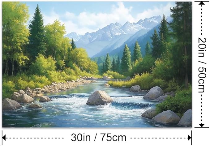 Yesad Serene Nature Wall Art, Landscape Canvas Wall Art Forest Pictures Prints Mountain Painting Scenery Poster Wall Décor for Farmhouse Living Room Bedroom (Unframed,30”x20”,Stream)