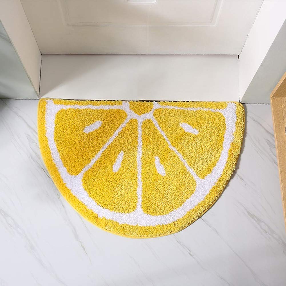 UKELER Home Entrance Rug Half Round Yellow White Door Mat Dirt Trapping Rugs Non Slip Absorbent Bath Rugs Bathtub Mat for Kids, 31.5''x19.7''